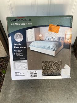 TrafficMaster Pebble Riverstone Self‐Stick Carpet Tiles – 22.5 sq ft Box, 18" x 18"