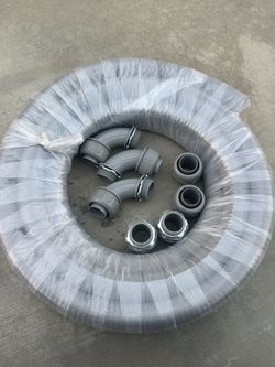 Conduit 1-1/2 inch 25ft w/UL Certification Flexible Electrical Conduit with 5 Straight and 5 90-Degree Conduit Connector Fittings Gray