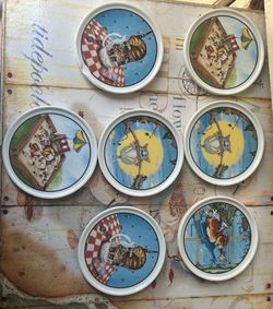 Gary Patterson Cat Coasters Set 7 Vintage Ceramic Cat