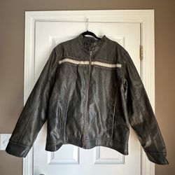 Arizona Jean Co Biker Motorcycle Bomber Jacket Striped Faux Leather Men's XL