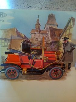 Vintage birthday greetings card/ pop up card/ v. Hanke art/1904 piccolo/1906 Opel/ willing & landsbo a/s Copenhagen Denmark/1625-2