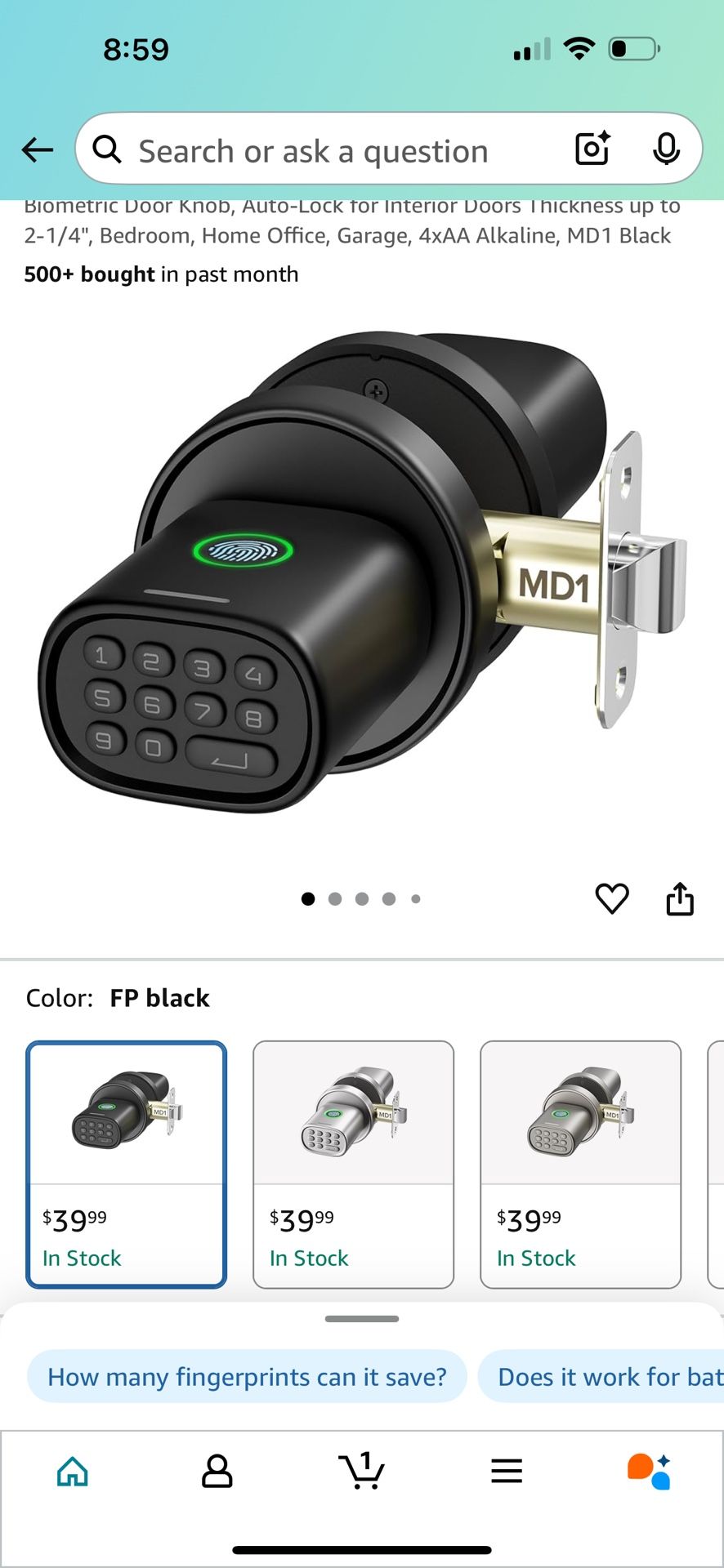 Fingerprint Door Knob With Keypad