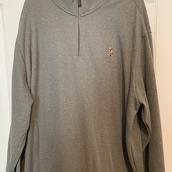 Men’s U.S. Polo Association Pull Over Sweater Size 3 XL, Zippered Collar, Stitched Logo On Front , Dark Gray Soft Material , 