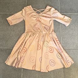 Dot Dot Smile Girls 3/4 Tan Peach Multi-Colored Smiley Face Ballerina Twirl Dress