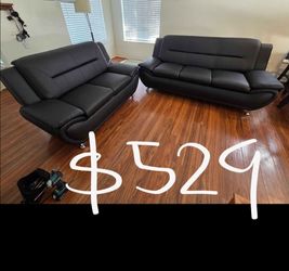 2pc black leather sofa set