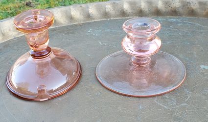 vintage pink glass candle holders