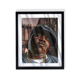 BIGGIE SMALLS NOTORIOUS BIG IN BROOKLYN ART PIECE ON BLACK FRAME