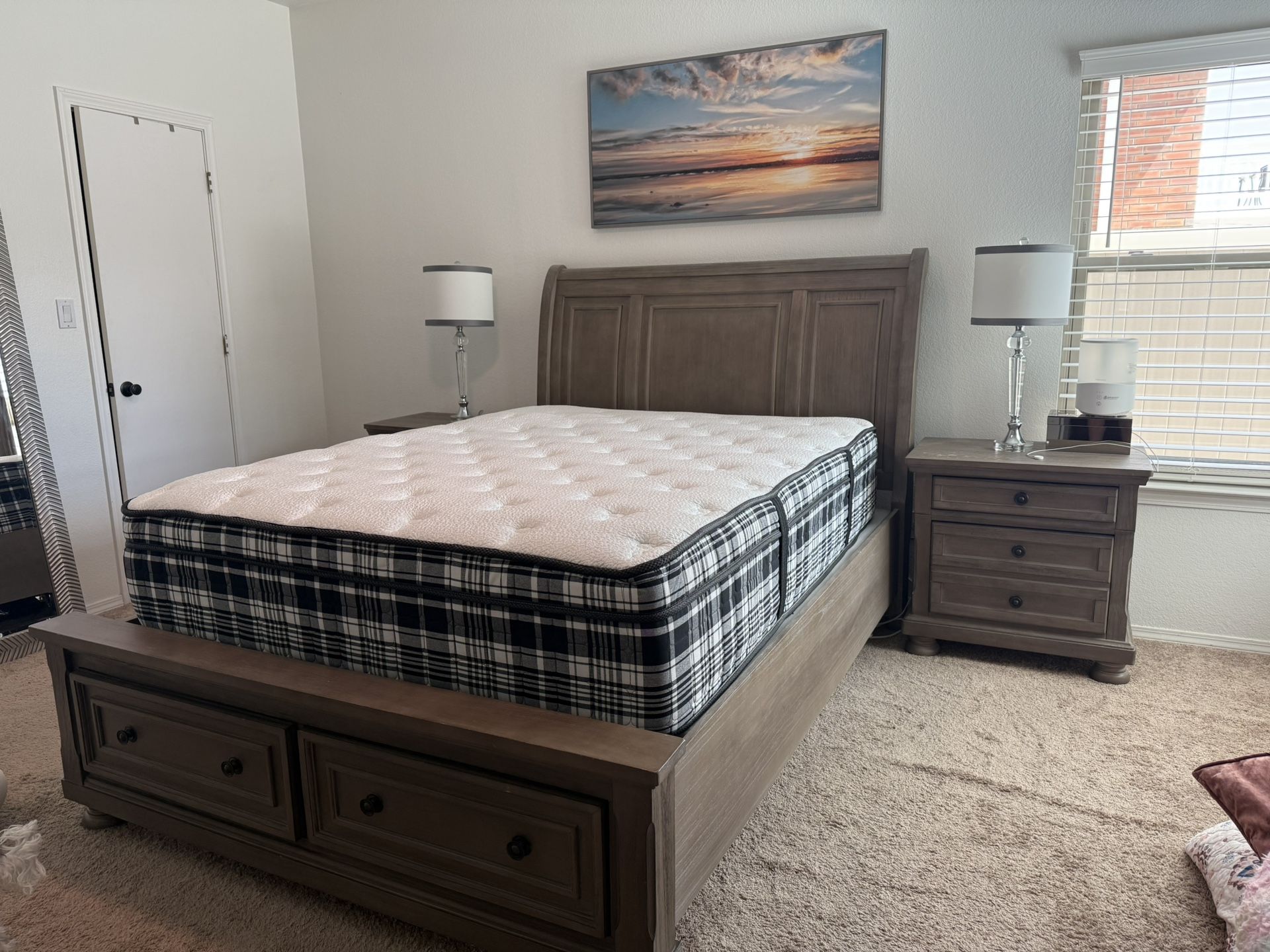 Queen Bedroom Set – Dresser w/ Hidden Drawer + Mirror, Storage Bed, Nightstands + Mattress – $1,200 OBO