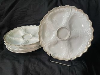 Set Of 4 Vintage German Porcelain Oyster Plates 