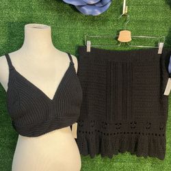Anthropologie Black Crochet 2 Piece Skirt Set Size XL