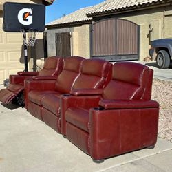 Red Leather Electric Recliners Couch Sofa 
