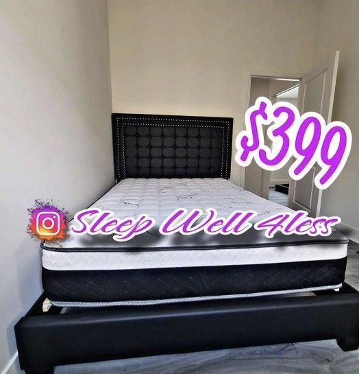 NEW QUEEN BED FRAME AND MATTRESS
