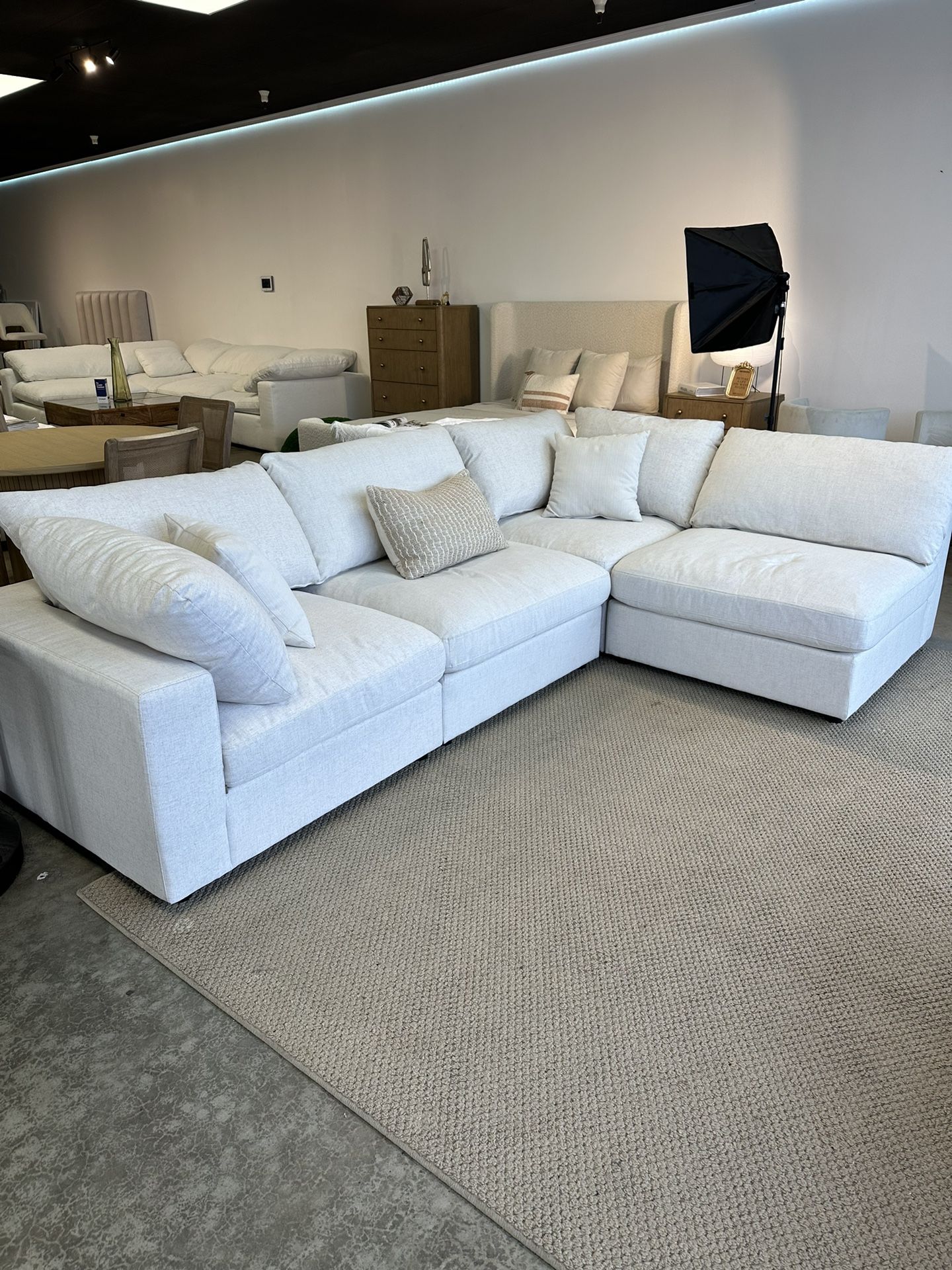 NEW White Modular Cloud Sofa Chaise Sectional in Performance Linen