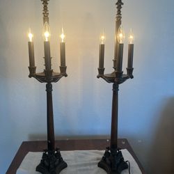 Pair Of Vintage Bronze Chandelabra Table Lamps  