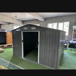 Sales $320.00!!! (New in box) 8' L × 10'Wx 6' H galvanized steel Metal Storage Shed Outdoor Garden Backyard 8'x10' Storage.