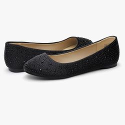 DREAM PAIRS Women's Sole-Shine Rhinestone Ballet Flats (Size 8)