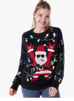 Giggling Getup Ugly Christmas Sweater for Women, LED Light Up Christmas Trees Ugly Sweater, Holiday Pullover for Women Red