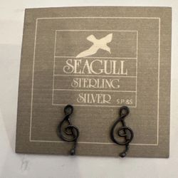 Vintage Treble Clef Pewter & Silver Sterling Silver 925 Stud Earrings