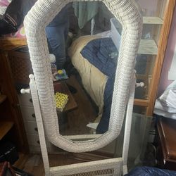 White Wicker Mirror 