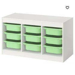 Ikea TROFAST Storage combination with boxes, white/light green, 39x17 3/8x22 "