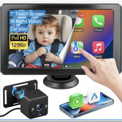 Car Camera, 1296P HD Car Baby Mo with 7" Touchscreen, CarPlay, No‑Glow Night Vision, 150° Wide Angle, Live Rear‑Seat View, Easy Installation, Alternat