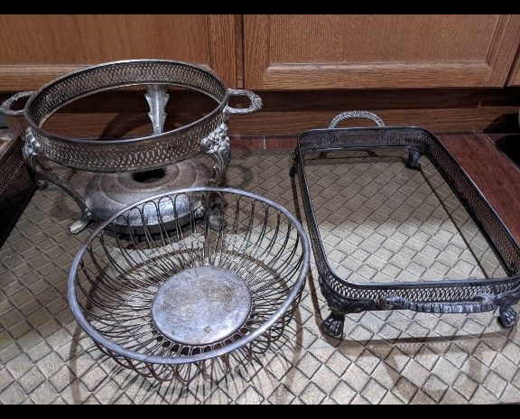 Vintage Chafing Dish Empty Serving Stand Christmas Holiday Dinner Service