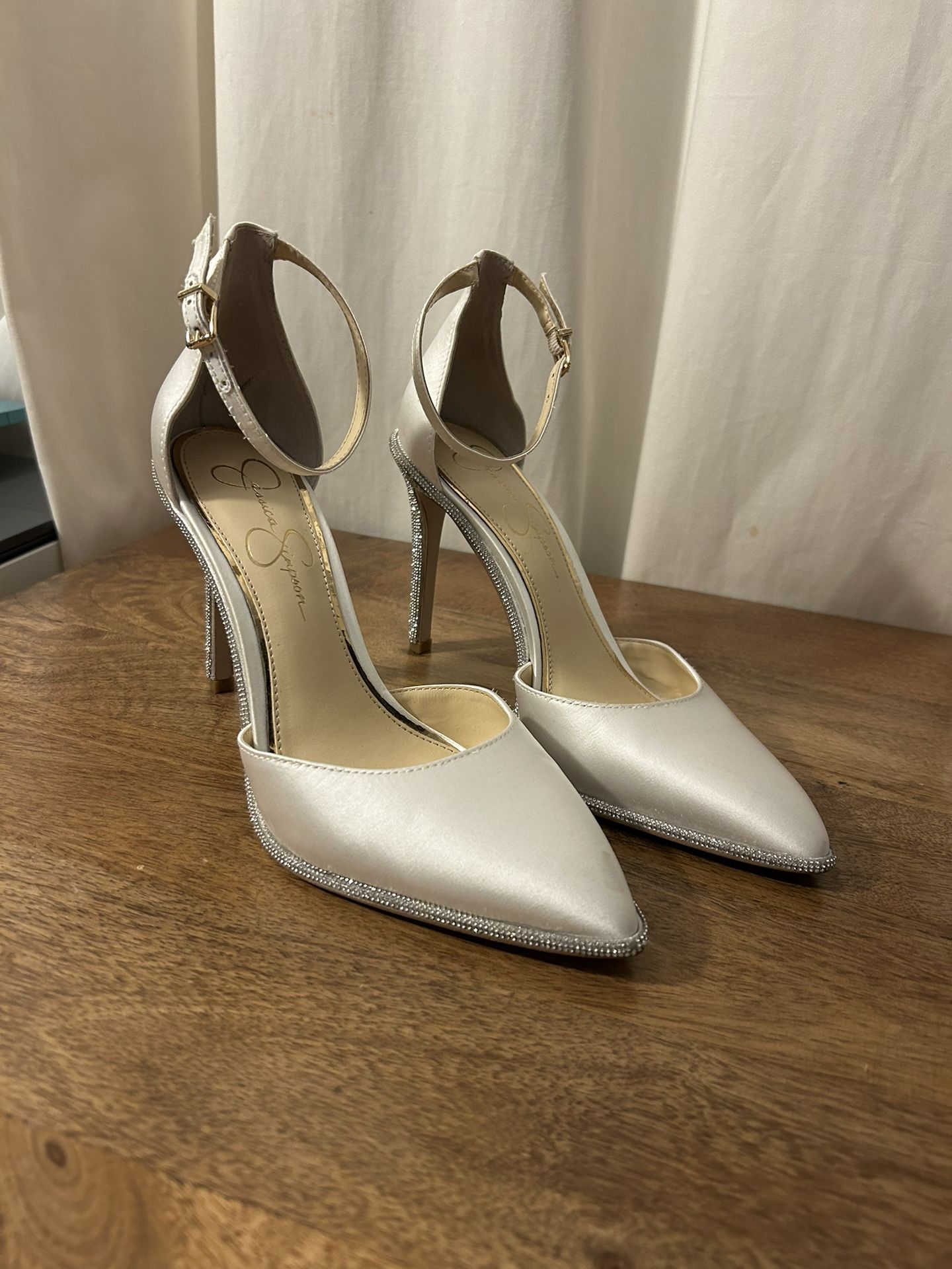 Something blue White Satin & Crystal Bridal Heels