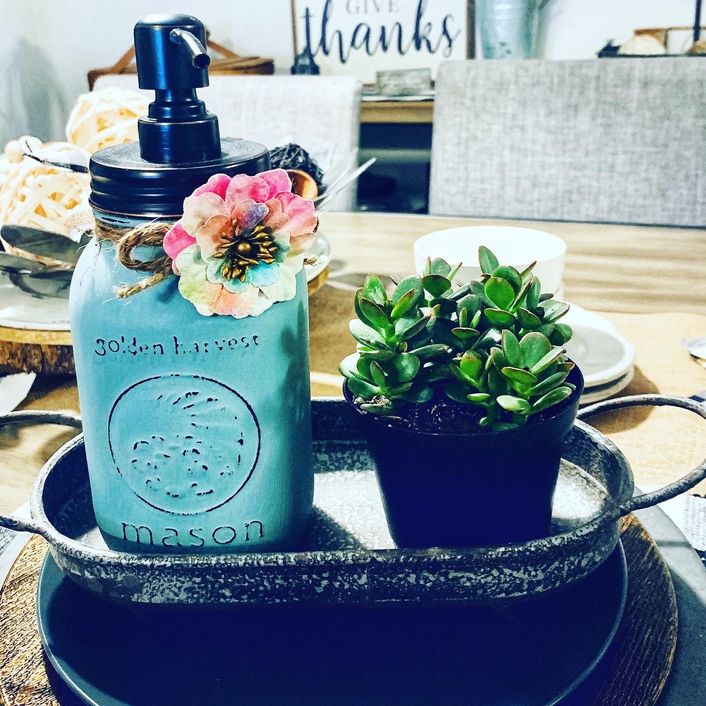 Vintage collectible MJ with Dispenser lid and Succulent natural plant