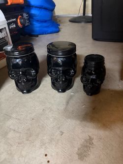 Black Skull Glass Jars Set of 3