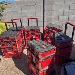 Milwaukee Batteries With Chargers And Packout Toolboxes