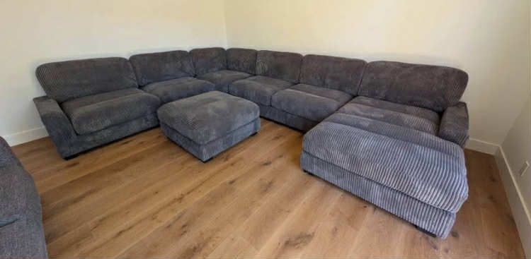 New 127x164x66 Corduroy Sectional Couch With Ottoman / Free Delivery 