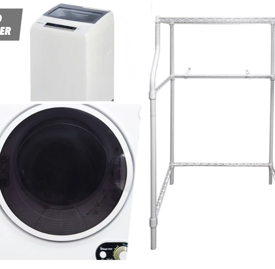 Washer, Dryer and Laundry Drying rack stand 2.0 cu. ft. Compact Portable Top Load Washer in White Magic Chef 1.5 Cu. ft. Compact Electric Dryer,