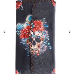 Floral Skull Print Hand Stitch Wallet