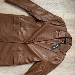 Motel Brown Faux Leather Blazer Jacket Coat Womens Size XS