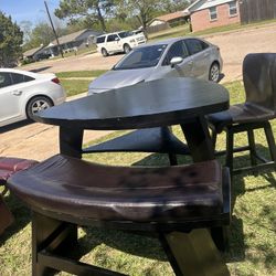 Modern Triangle Bar Height Dining Set – Table with Curved Bench and Swivel Stool 