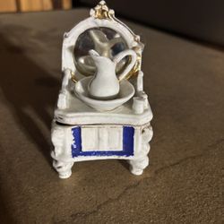 Vintage Porcelain Trinket Box Pitcher Wash Basin Mirror
