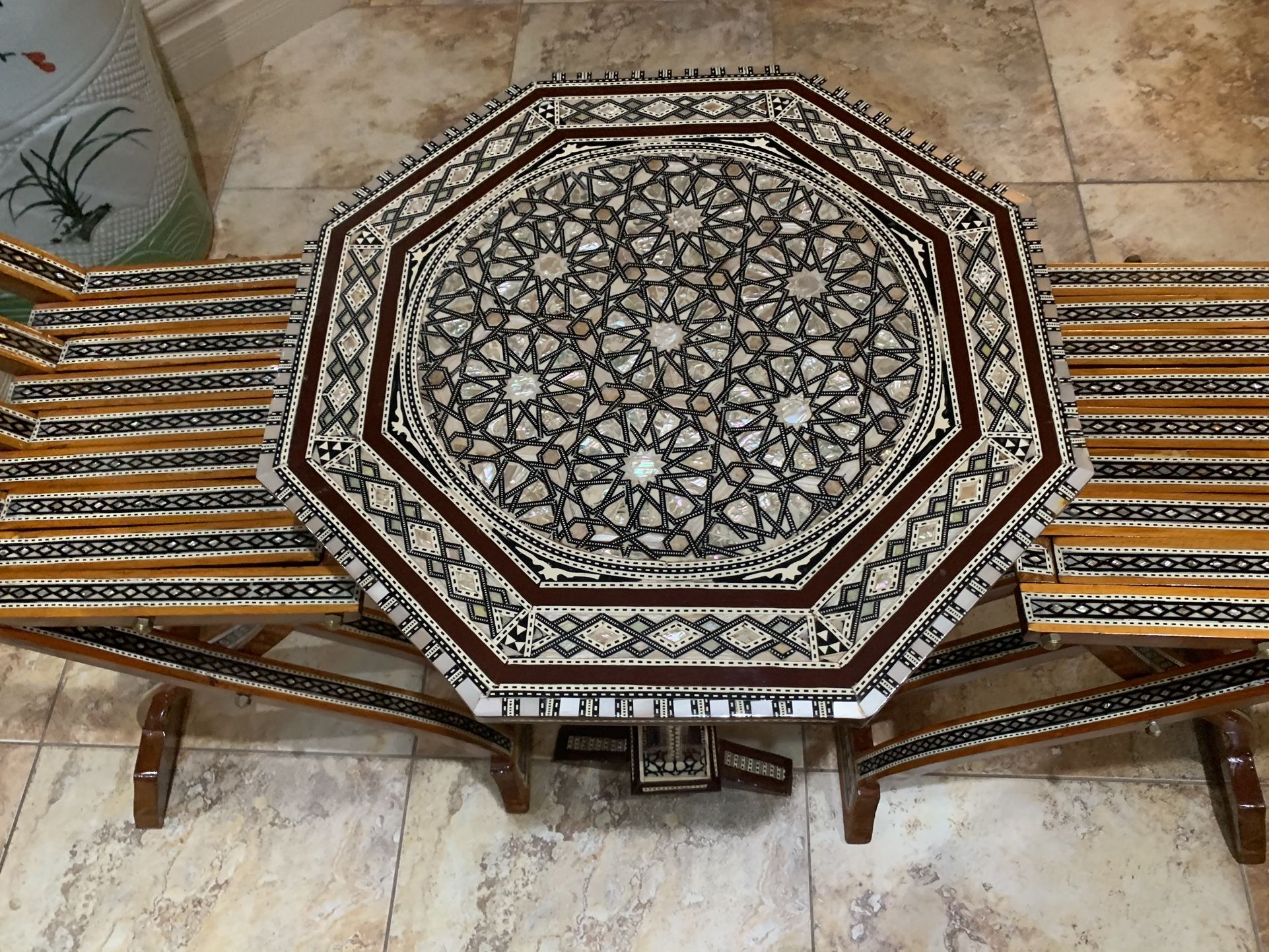 Handmade Chair And Table Set From Egypt Made Of Authentic Abalone Shells