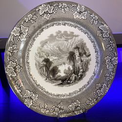 Vintage Granada Ironstone Plate, Transferware, Black on White