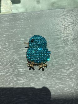 Betsey Johnson Golden Chick W/ Sparkling Blue Rhinestones Brooch/Pendant