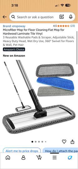 Enspoway Microfiber Flat Mop with 3 Washable Pads