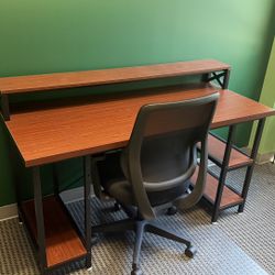 $100.00 Computer Desk + Office Chair Set – Walnut & Black Industrial Style $150