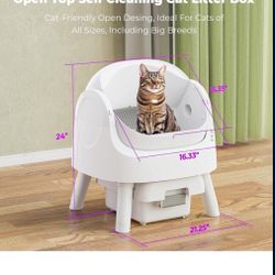 Self-Cleaning Automatic Cat Litter Box, with Open-Top Design, Included Safety Sensor and 10L Large Waste Bin, with Trash Bags and Litter Mat, Coffee B