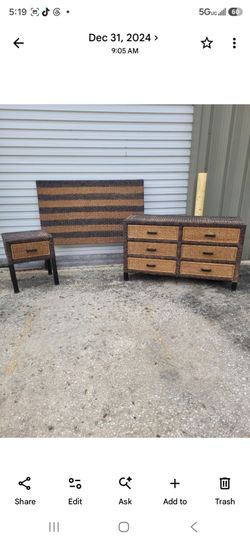 Wicker Rattan Bedroom Set 3 Piece