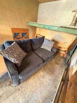 Navy Fabric Two-Cushion Sofa with Throw Pillows