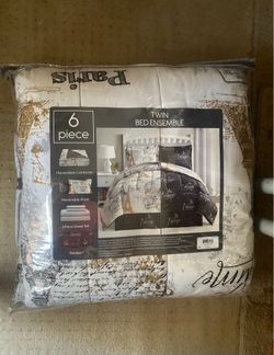 6 pcs. Paris Gold Reversible Bed Ensemble Comforter Set Twin Multicolor