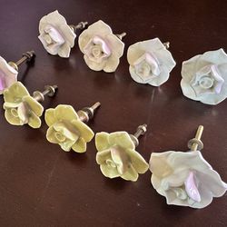 Dresser / Cabinet / Drawer Handmade Vintage Flower Ceramic Hardware Pulls Knobs  Set of 9