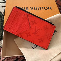 NIB LOUIS VUITTON Coin Card Holder Monogram Taigarama Rouge Red NEVER USED