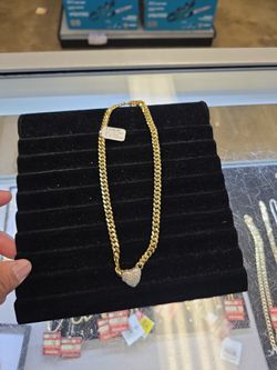 14k Cuban Necklace With Diamond Heart Pendant 65.8grms 