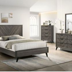 Brand New Grey 4pc Queen Bedroom Set (Available In California & Eastern King)