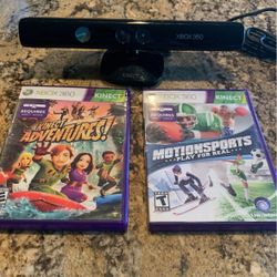 Xbox 360 Kinect Model 1212 With Motion Sports And Kinect Adventures 